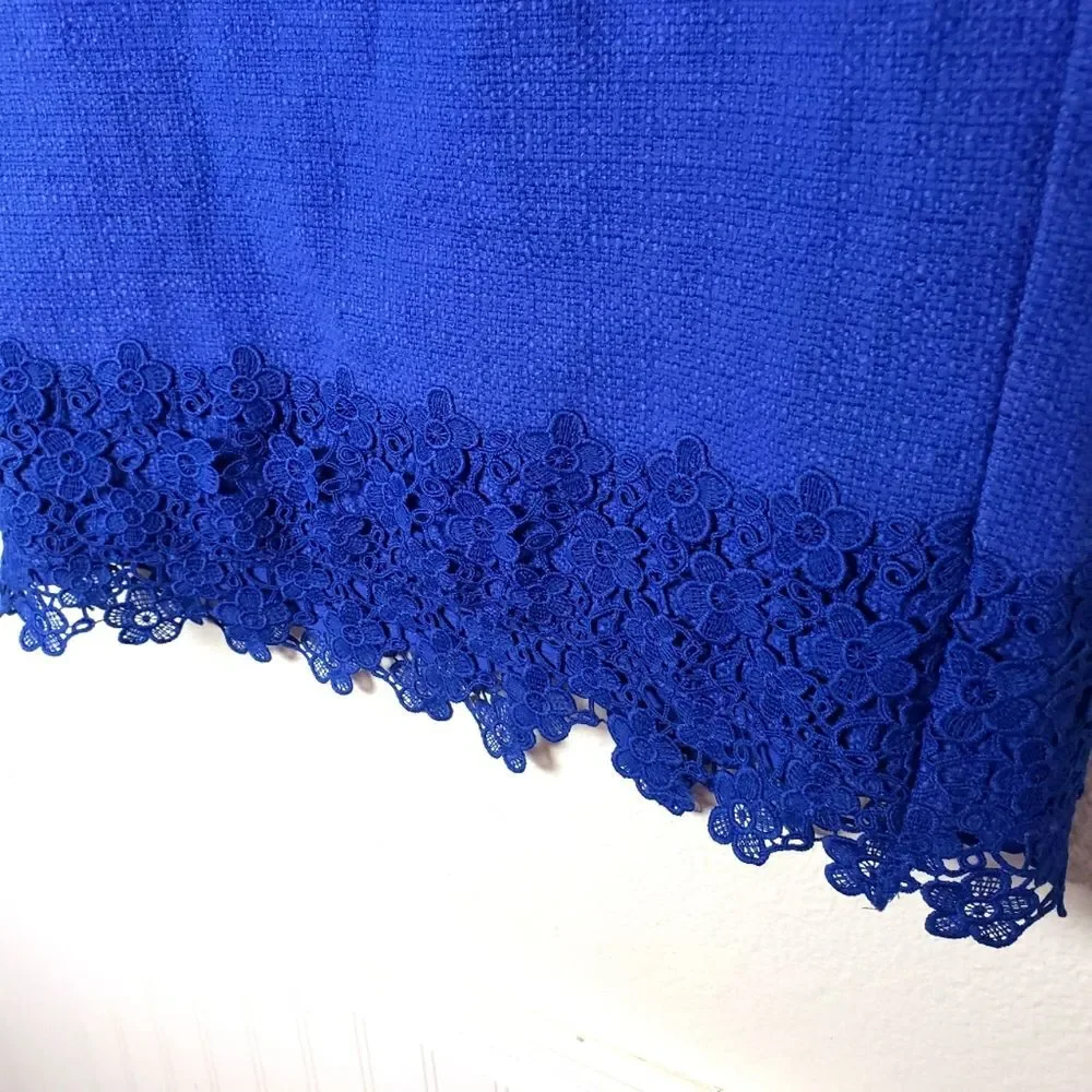 Women's Talbots Royal Blue Short Lace Cotton Blend Business Workwear Skirt Sz 14